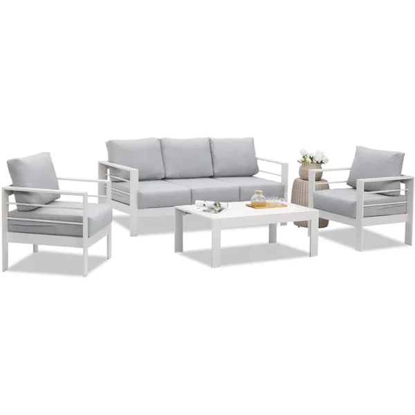 Creating a relaxing outdoor space with this comfortable and stylish patio 4-piece sectional seating group. All-weather polyester fabric cushion cover keeps outdoor furniture clean,