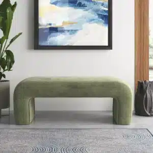 This upholstered bench features waterfall edges that create a striking shape for a streamlined, modern design we love.